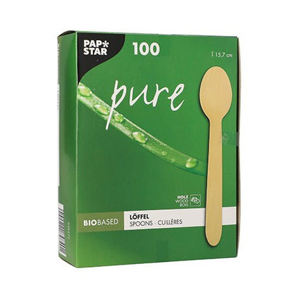 PAPSTAR Holzlöffel "pure" 15,7 cm, umweltfreundlich und stabil | Faltschachtel (100 Stück)