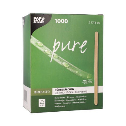 PAPSTAR Rührstäbchen aus FSC®-zertifiziertem Holz, 17,8 cm "pure" | Faltschachtel (1000 Stück)
