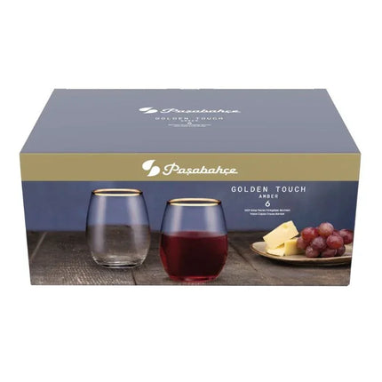 Pasabahce Amber Golden Touch Wasserglas 570 ml – bauchig mit Goldrand