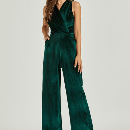 Velvet Wrap Jumpsuit In Green