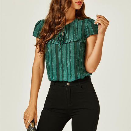 Flocked Tulle Sheer Top In Green