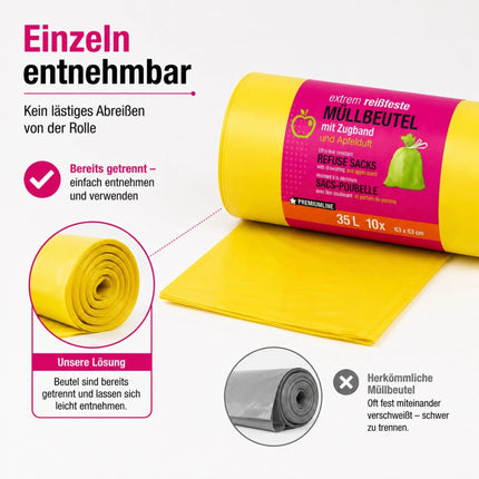 Müllbeutel mit Zugband 35L – Apfel Duft | Extrem Reißfest