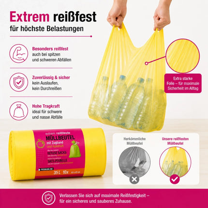 Müllbeutel mit Zugband 35L – Apfel Duft | Extrem Reißfest