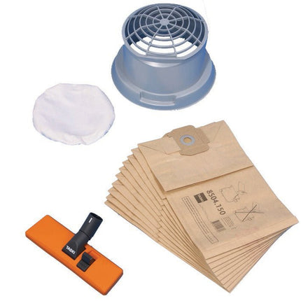 Zubehörset Trockensaugen für vacumat 12, Bestehend aus: Universalstaubdüse, Doppelfilterpapiersack, Filterkorb, Filtertuch | Packung (1 Stück)