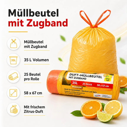 Müllbeutel mit Zugband 35L - Zitrus Duft