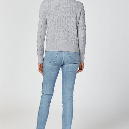 Cable-Knit Crewneck Cardigan In Grey
