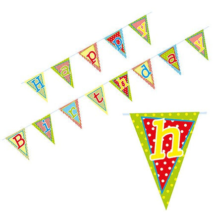 PAPSTAR Wimpelkette "Happy Birthday", 4 m, lackiertes Papier | Beutel (1 Stück)