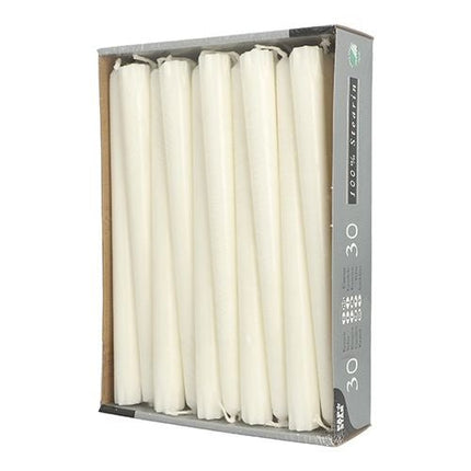 PAPSTAR Leuchterkerzen 24 cm, weiß, 100 % Stearin, Ø 2,2 cm | Papptray (30 Stück)