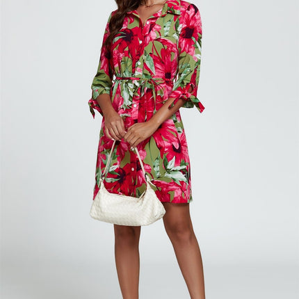 Floral Print Shirt Mini Dress In Red