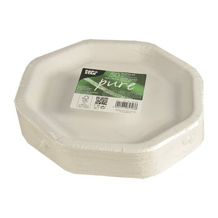 PAPSTAR Teller "pure" 8-eckig, 23,5 cm, weiß, ideal für Feste | Schrumpffolie (50 Stück)