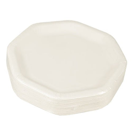 PAPSTAR Teller "pure" 8-eckig, 23,5 cm, weiß, ideal für Feste | Schrumpffolie (50 Stück)
