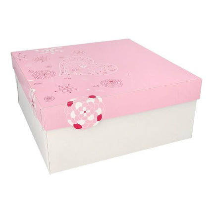 PAPSTAR Tortenkartons eckig, 30x30 cm, weiß/rosa "Lovely Flowers" | Schrumpffolie (15 Stück)