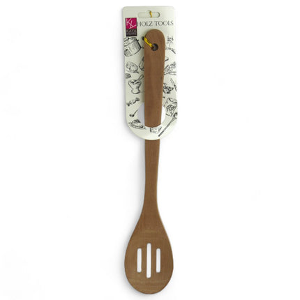 Kaya Home Holz-Suppenlöffel mit 3 Schlitzen – schonend für Töpfe & Pfannen, ergonomischer Griff