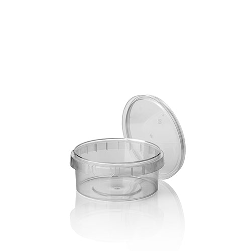 Starpak 36 Feinkostbecher, PP 240 ml Ø 9,5 cm · 5,6 cm transparent mit Originalitätsverschluss | Schrumpffolie (36 Stück)