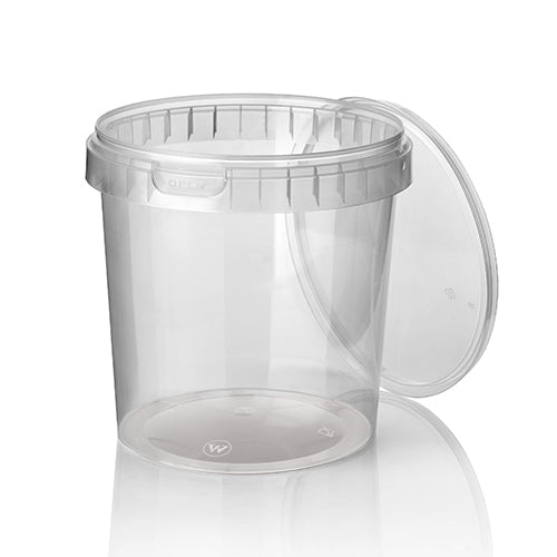 Starpak 30 Feinkostbecher, PP 770 ml Ø 11,8 cm · 11,3 cm transparent mit Originalitätsverschluss | Schrumpffolie (30 Stück)