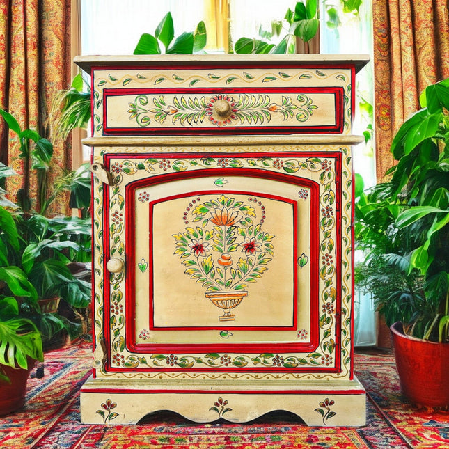 Vintage Asia Handbemaltes Indisches Kästchen Nachttisch - Art. Chest_IRF