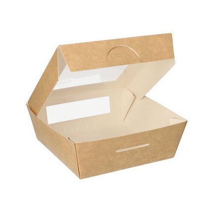PAPSTAR 25 Feinkostboxen, Pappe mit Sichtfenster aus PLA eckig