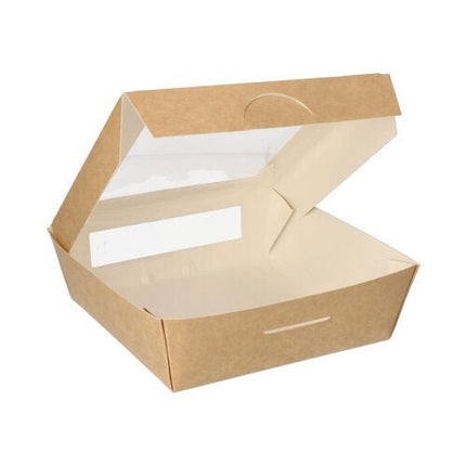 PAPSTAR 25 Feinkostboxen, Pappe mit Sichtfenster aus PLA eckig