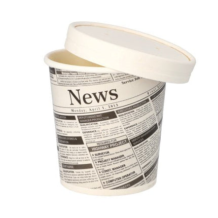 Starpak 50 Snackbecher, Pappe "To Go" rund 470 ml Ø 9,9 cm · 9,9 cm "Newsprint" | Folie (50 Stück)