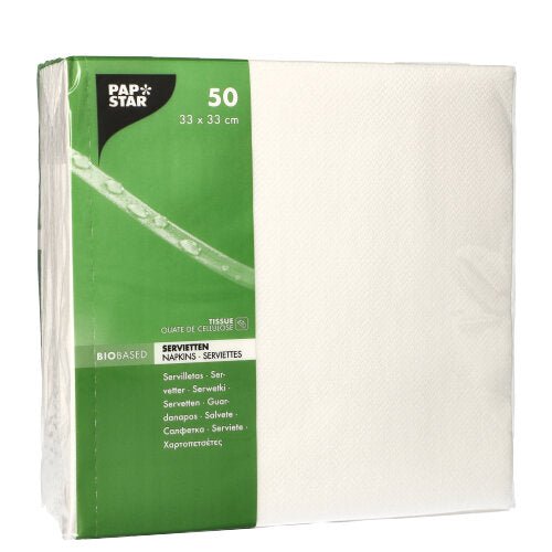 PAPSTAR Servietten 1/4-Falz, 33x33 cm, weiß, 2-lagig | Folie (50 Stück)