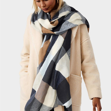 Geo Print Scarf In Brown & Black & Grey