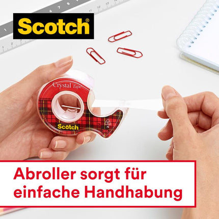 Scotch® Crystal Klebeband, 19mm x 25 m, 1 Rolle auf Handabroller/Packung + 5 m GRATIS