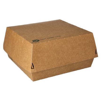 PAPSTAR Burgerboxen, Pappe braun, 9x18,5x18,5 cm, "100% Fair" | Folie (25 Stück)
