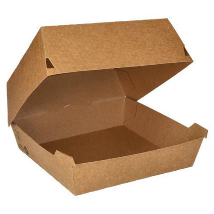 PAPSTAR Burgerboxen, Pappe braun, 9x18,5x18,5 cm, "100% Fair" | Folie (25 Stück)