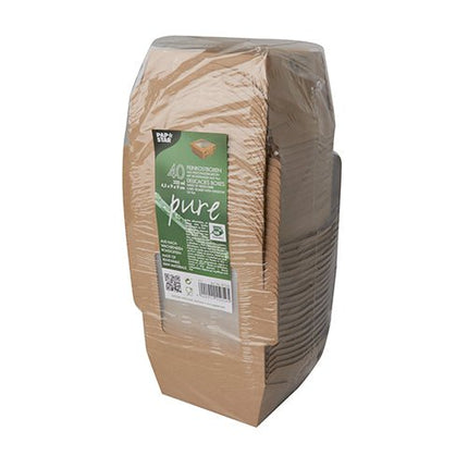 PAPSTAR 40 Feinkostboxen, Pappe mit Sichtfenster aus PLA "pure" eckig braun "100% Fair"