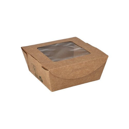 PAPSTAR 40 Feinkostboxen, Pappe mit Sichtfenster aus PLA "pure" eckig braun "100% Fair"