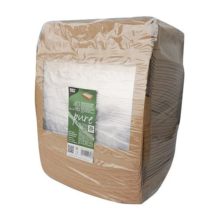 PAPSTAR 40 Feinkostboxen, Pappe mit Sichtfenster aus PLA "pure" eckig braun "100% Fair"