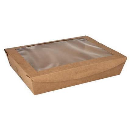 PAPSTAR 40 Feinkostboxen, Pappe mit Sichtfenster aus PLA "pure" eckig braun "100% Fair"