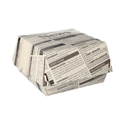 PAPSTAR Burgerboxen "Newsprint" groß, 7,8x11x11,5 cm, Pappe | Schrumpffolie (50 Stück)