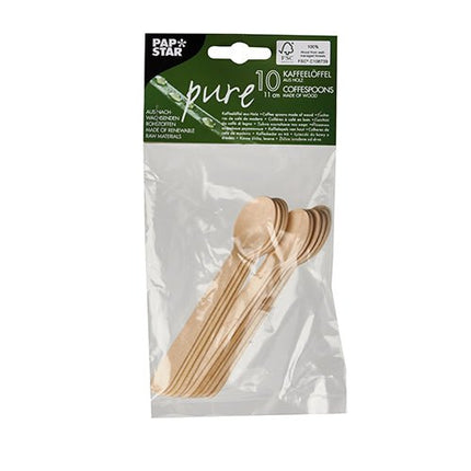 PAPSTAR Holzlöffel "pure" 11 cm, ideal für Kaffee und Desserts | Beutel (10 Stück)