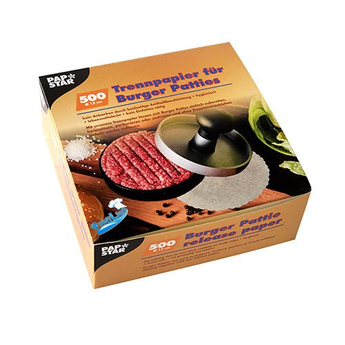 PAPSTAR Trennpapiere für Burger Patties, Ø 13 cm, weiß | Faltschachtel (500 Stück)