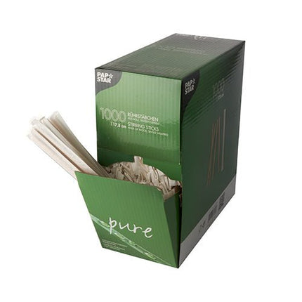 PAPSTAR 1000 Rührstäbchen, Holz "pure", einzeln gehüllt