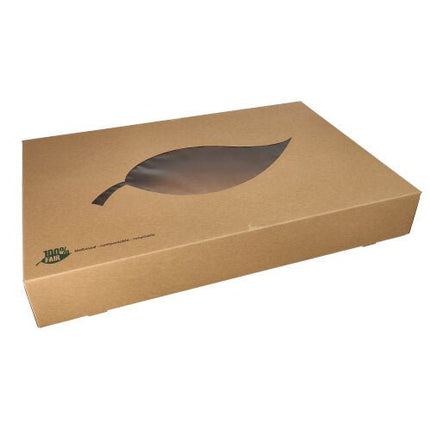PAPSTAR 10 Transport- und Catering-Kartons, Pappe "pure" braun "100% Fair" mit Sichtfenster aus PLA