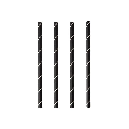 PAPSTAR Cocktailstrohhalme 7 mm, schwarz/weiß "Stripes", 15 cm | Folie (250 Stück)