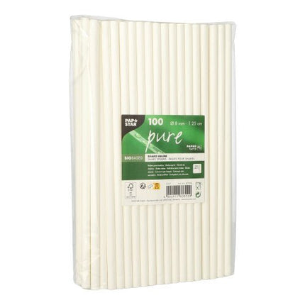 PAPSTAR Shake-Halme Papier "pure" Ø 8 mm, 25 cm, weiß, umweltfreundlich | Folie (100 Stück)