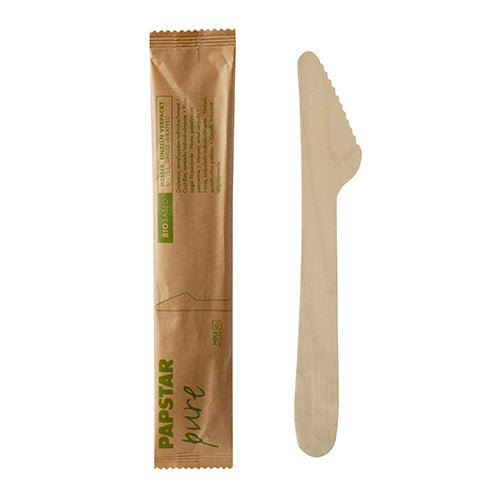PAPSTAR Holzmesser "pure" 16,5 cm, einzeln verpackt in Papier | Schrumpffolie (50 Stück)