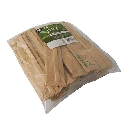 PAPSTAR Gabeln aus Holz "pure", 15,5 cm, einzeln verpackt | Schrumpffolie (50 Stück)