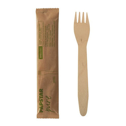 PAPSTAR Gabeln aus Holz "pure", 15,5 cm, einzeln verpackt | Schrumpffolie (50 Stück)