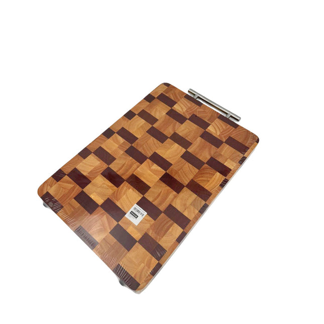 Premium Holzbrett Schachbrettmuster 38x25x3cm mit Metallgriff