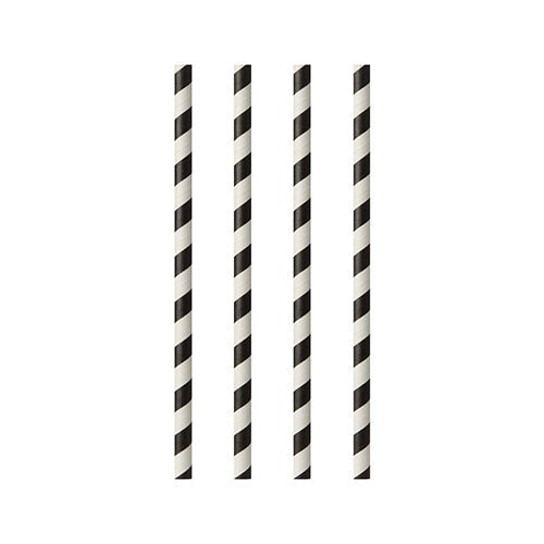 PAPSTAR 25 Trinkhalme, Papier Ø 6 mm · 20 cm schwarz/weiss "Stripes"