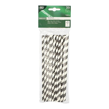 PAPSTAR 25 Trinkhalme, Papier Ø 6 mm · 20 cm schwarz/weiss "Stripes"