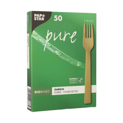 PAPSTAR Gabeln aus Bambus "pure", 16,5 cm, umweltfreundlich | Papptray (50 Stück)