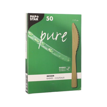 PAPSTAR Messer aus Bambus "pure", 17 cm, umweltfreundlich und stabil | Papptray (50 Stück)