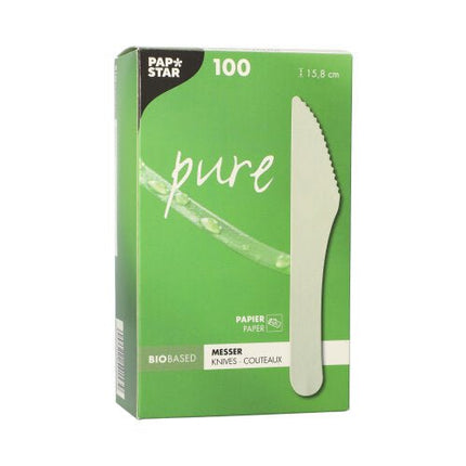 PAPSTAR Messer "pure" 15,8 cm, weiß, umweltfreundlich und stabil | Faltschachtel (100 Stück)