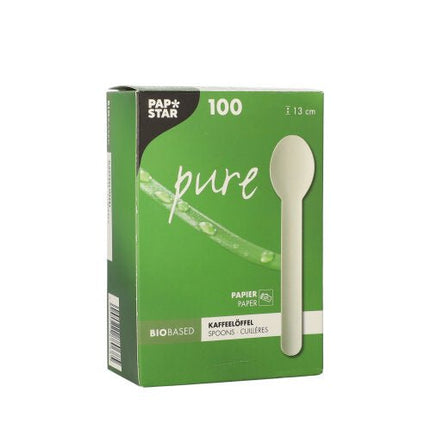 PAPSTAR Kaffeelöffel aus Papier "pure" 13 cm, weiß, umweltfreundlich | Faltschachtel (100 Stück)