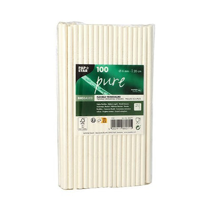 PAPSTAR 100 Trinkhalme Papier "pure", Ø 6 mm · 20 cm